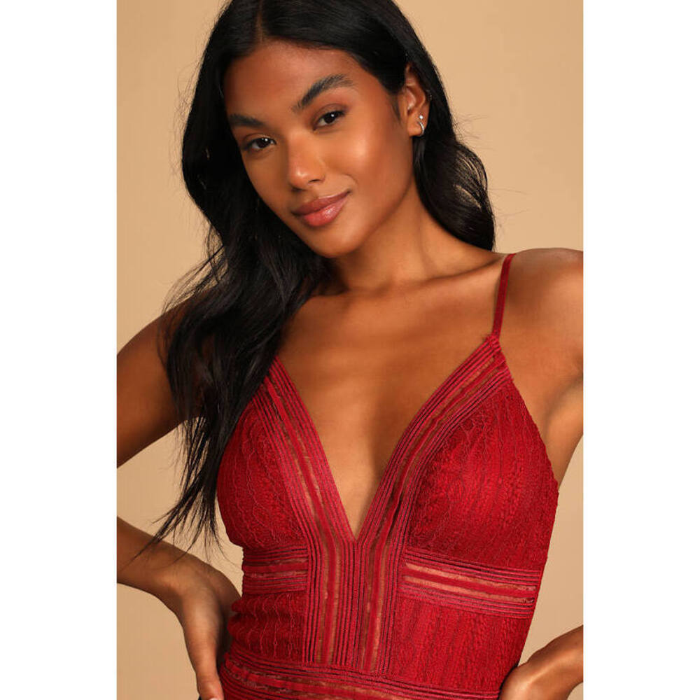Lulus Casita Wine Red Lace Sleeveless Bodysuit - Size S